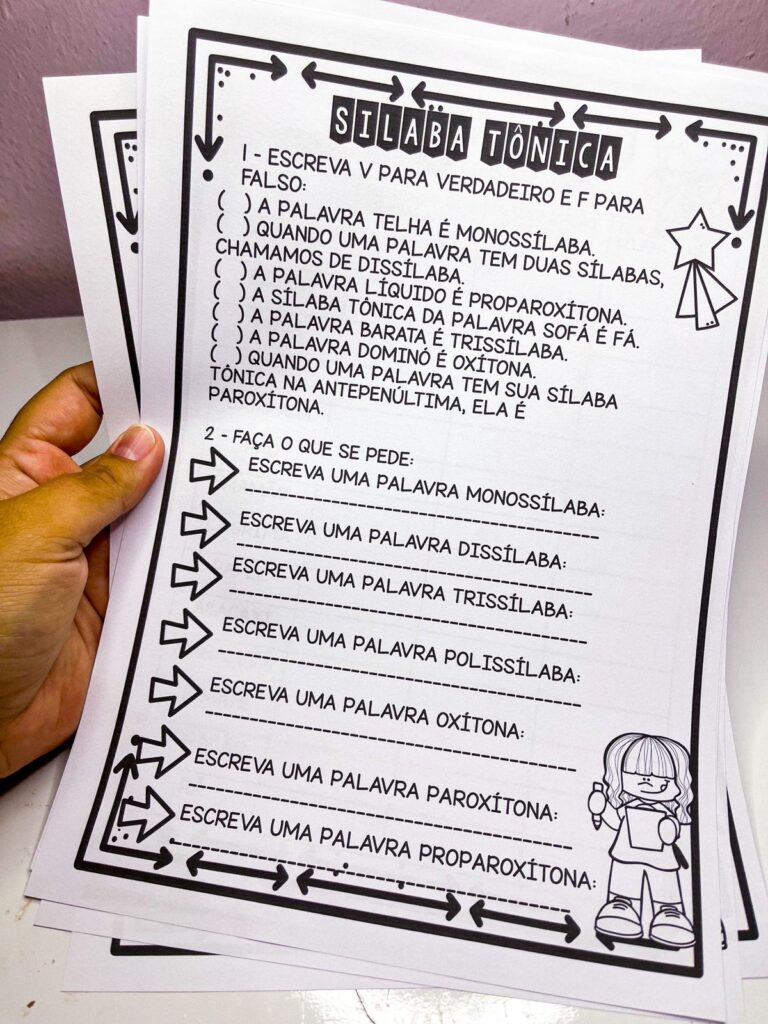 Sílaba tônica – atividades + recurso – Professora Nayarah