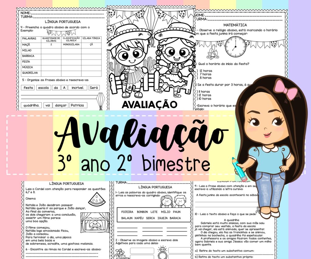 Avaliação 2º BIMESTRE – 3º ano – LP e MAT – Professora Nayarah