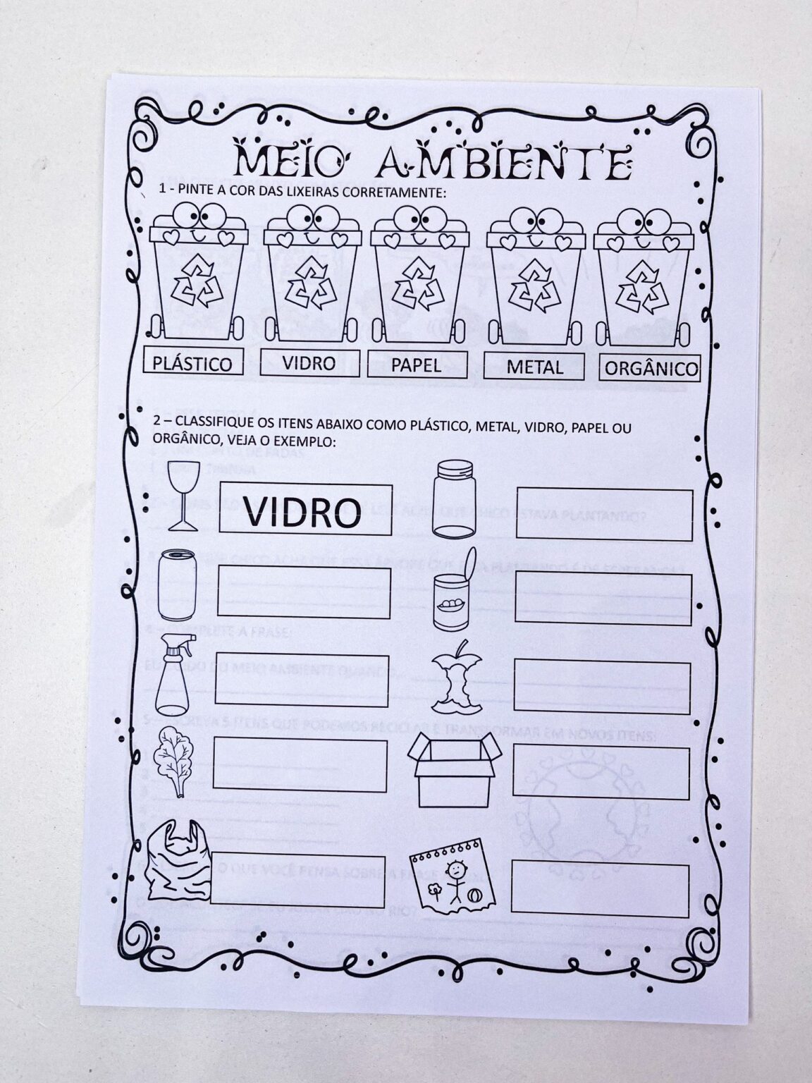 Sequência de atividades MEIO AMBIENTE – Professora Nayarah